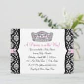 Pink Princess Pink Black Damask Baby shower Kaart (Staand voorkant)