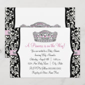 Pink Princess Pink Black Damask Baby shower Kaart (Voorkant / Achterkant)