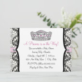 Pink Princess Pink Black Damask Baby shower Kaart (Staand voorkant)