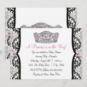 Pink Princess Pink Black Damask Baby shower Kaart (Voorkant / Achterkant)