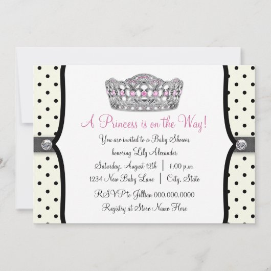 Pink Princess Pink Black Polka Dot Baby shower Kaart (Voorkant)