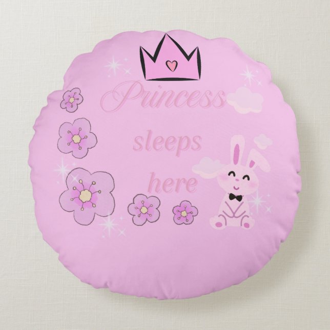Pink Princess Round Pillow for Kids Rond Kussen (Voorkant)