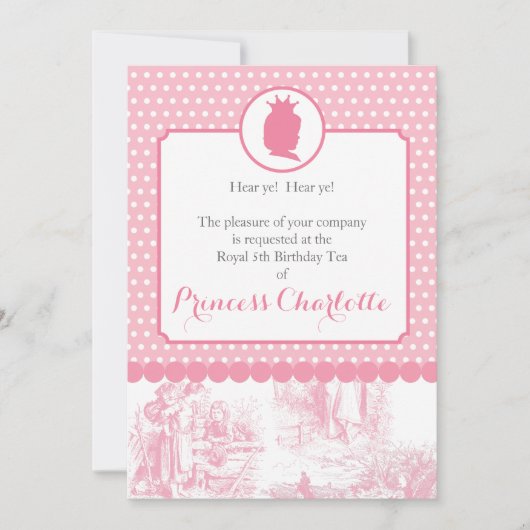 Pink Princess Silhouette Toile Party Invitation Kaart (Voorkant)