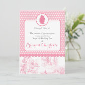 Pink Princess Silhouette Toile Party Invitation Kaart (Staand voorkant)