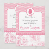 Pink Princess Silhouette Toile Party Invitation Kaart (Voorkant / Achterkant)