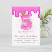 Pink Princess Slime 5th Birthday Invitations (Staand voorkant)