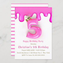 Pink Princess Slime 5th Birthday Invitations