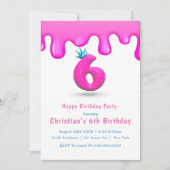Pink Princess Slime 6th Birthday Invitations (Voorkant)