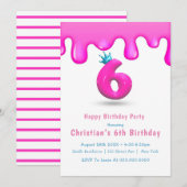 Pink Princess Slime 6th Birthday Invitations (Voorkant / Achterkant)