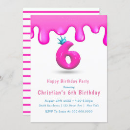 Pink Princess Slime 6th Birthday Invitations