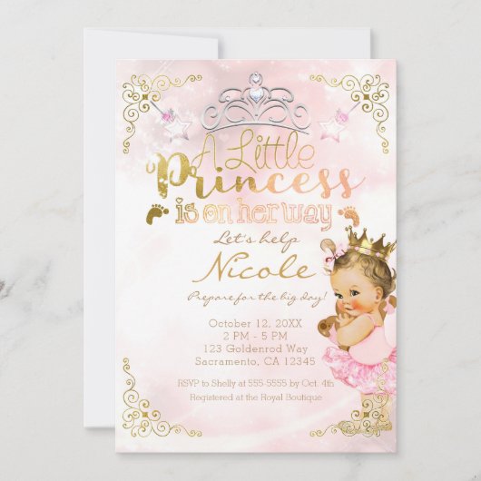 Pink Princess Sparkle Tutu & Crown Baby shower Kaart (Voorkant)