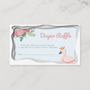 Pink Princess Swan Floral Girl Diaper Raffle Informatiekaartje