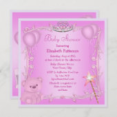 Pink Princess Teddy Bear & Balloons Baby shower Kaart (Voorkant / Achterkant)