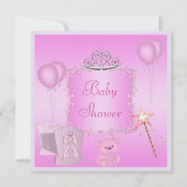 Pink Princess Teddy Bear & Balloons Baby shower Kaart (Achterkant)