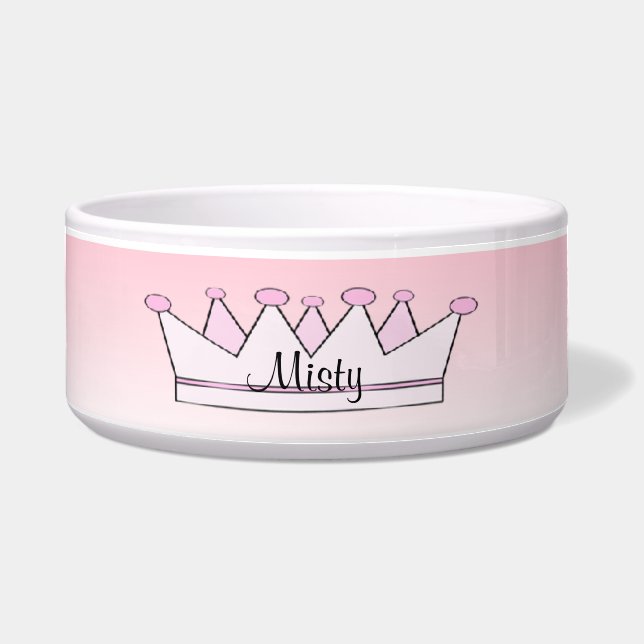 Pink Princess Tiara Crown Dog Bowl Voerbakje (Voorkant)