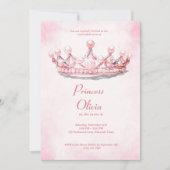  Pink Princess Tiara Fairytale Birthday Party Kaart (Voorkant)