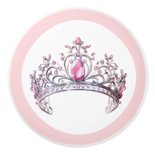 Pink Princess Tiara Girly Ceramic Knob Keramische Knop (Voorkant)