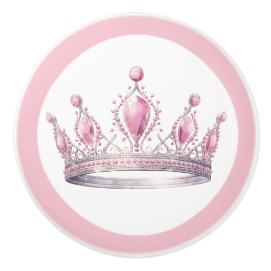 Pink Princess Tiara Girly Ceramic Knob Keramische Knop (Voorkant)