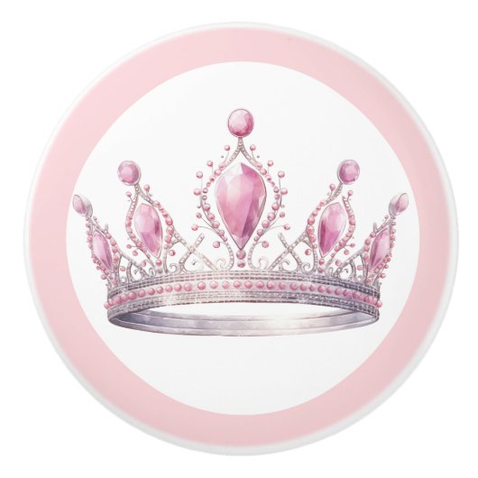 Pink Princess Tiara Girly Ceramic Knob Keramische Knop (Voorkant)