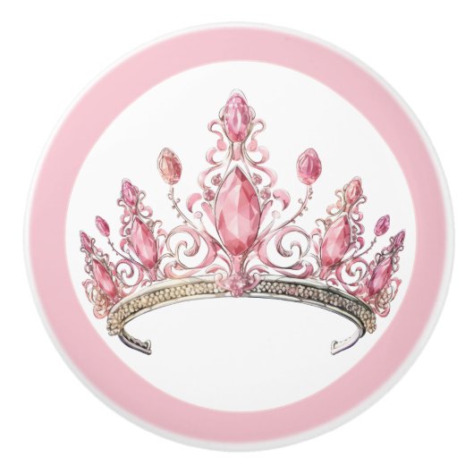 Pink Princess Tiara Girly Ceramic Knob Keramische Knop (Voorkant)
