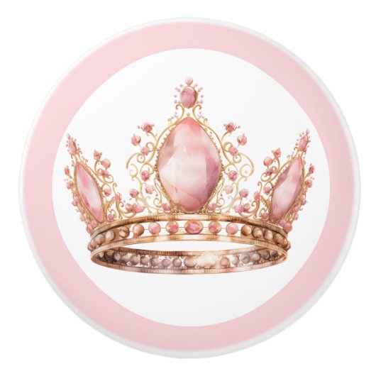 Pink Princess Tiara Girly Ceramic Knob Keramische Knop (Voorkant)