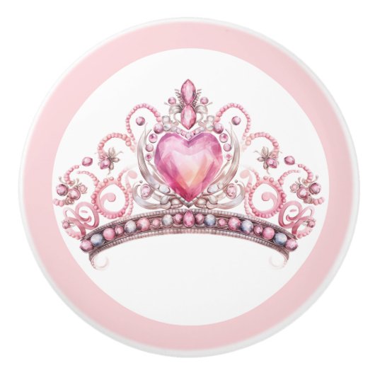 Pink Princess Tiara Girly Ceramic Knob Keramische Knop (Voorkant)