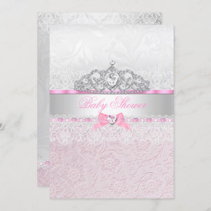 Pink Princess Tiara Lace Baby shower Invitation Kaart