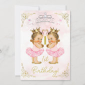 Pink Princess Tutu & Crown Twin Girls Birthday Kaart (Achterkant)