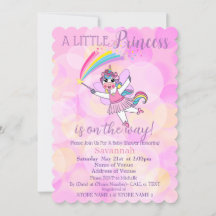 Pink Princess Unicorn Baby shower Uitnodiging