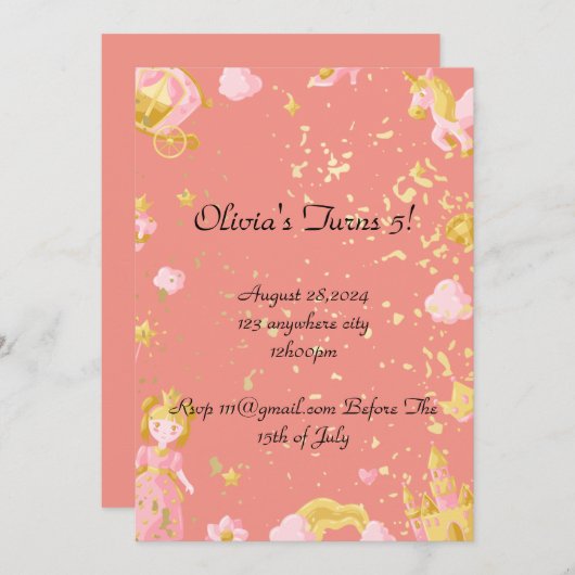 Pink Princess verjaardagsuitnodiging Save The Date (Voorkant / Achterkant)