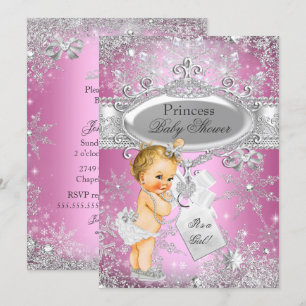 Pink Princess Winter Wonderland Baby shower Blonde Kaart