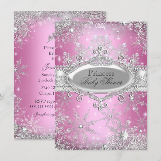 Pink Princess Winter Wonderland Baby shower Invite Kaart (Voorkant / Achterkant)