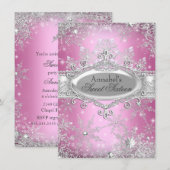 Pink Princess Winter Wonderland Sweet 16 Invite Kaart (Voorkant / Achterkant)