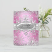 Pink Princess Winter Wonderland Sweet 16 Invite Kaart (Staand voorkant)