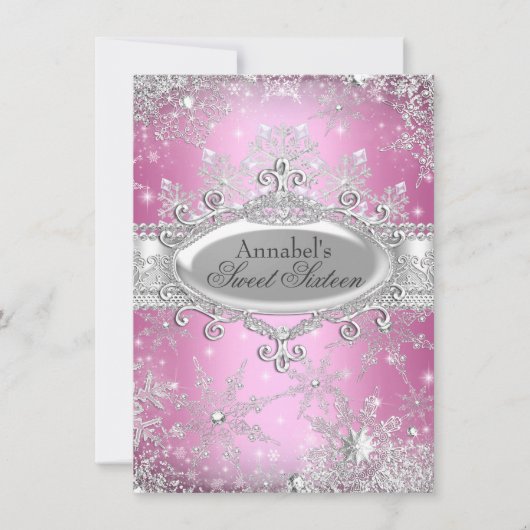 Pink Princess Winter Wonderland Sweet 16 Invite Kaart (Voorkant)