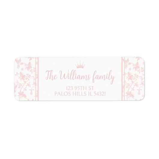 PInk prinses bloemenpatroon retour adreslabels Etiket (Voorkant)