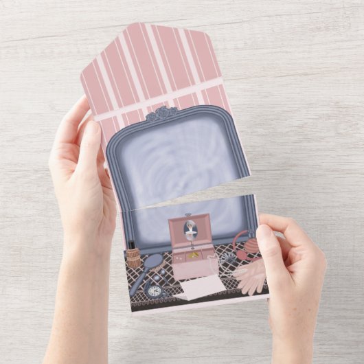 Pink Promise - Lege Spiegel All In One Uitnodiging (Afscheurbaar)