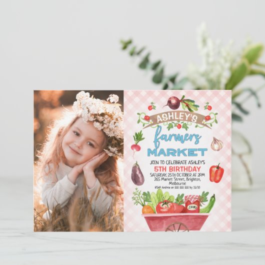 Pink Pset Farmers Market Foto Birthday Kaart (Staand voorkant)