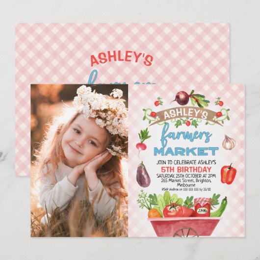 Pink Pset Farmers Market Foto Birthday Kaart (Voorkant / Achterkant)