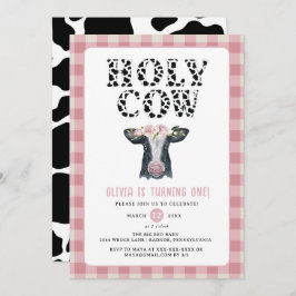 Pink Pset Heilige Koe Eerste verjaardag Kaart