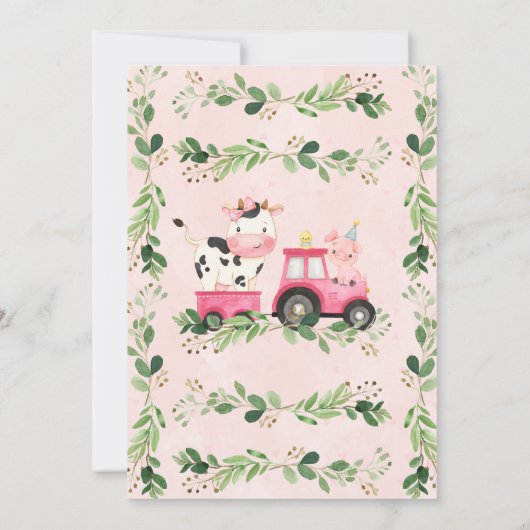 Pink Pset Koe Moos First Birthday Kaart (Achterkant)