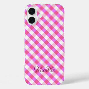 Pink Pset Patroon, aangepaste naam telefoongevalle iPhone 16 Plus Hoesje