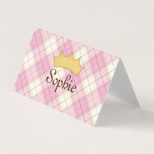 Pink Pset Tartan Aangepaste prinses Afspeeldatum Visitekaartje