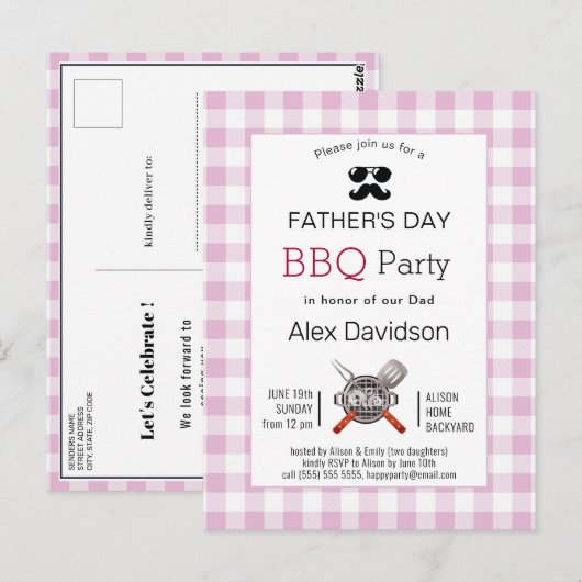 Pink Pset Vaderdag BBQ Partij Briefkaart (Voorkant / Achterkant)
