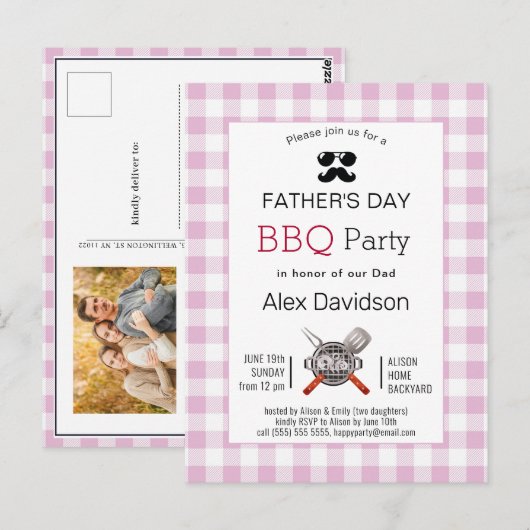 Pink Pset Vaderdag Foto BBQ Party Briefkaart (Voorkant / Achterkant)