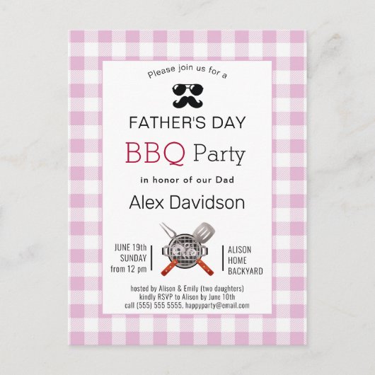 Pink Pset Vaderdag Foto BBQ Party Briefkaart (Voorkant)