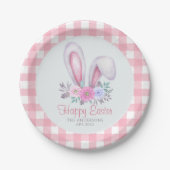 Pink Pset Waterverf Floral Bunny Ears Pasen Papieren Bordje (Voorkant)