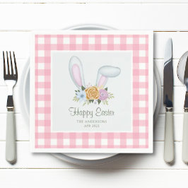 Pink Pset Waterverf Floral Bunny Ears Pasen Servet