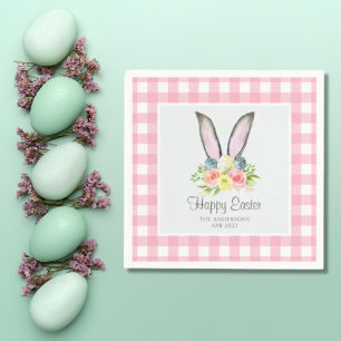Pink Pset Waterverf Floral Bunny Ears Pasen Servet