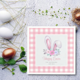 Pink Pset Waterverf Floral Bunny Ears Pasen Servet